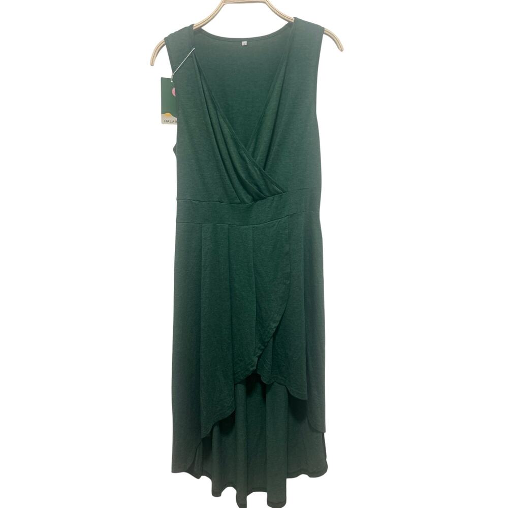 Halara High Low Green V-neck Stretch Wrap Top Casual Comfy Dress Large NWT